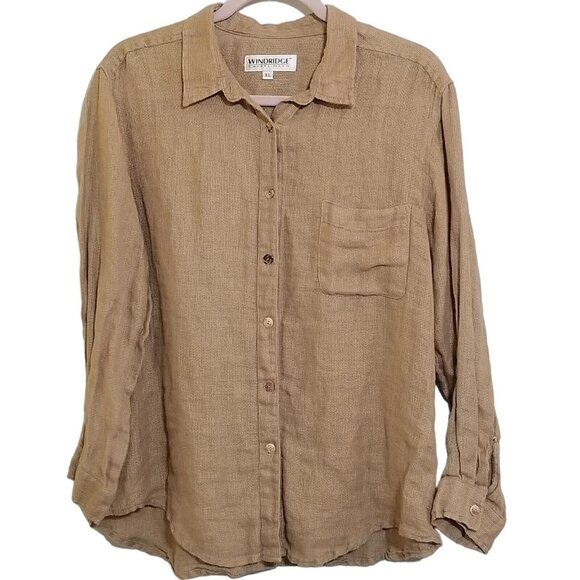 Vtg Windridge Cheryl Nash Womens Top Shirt Size XL Mesh Linen Brown Long Sleeve - Picture 3 of 12